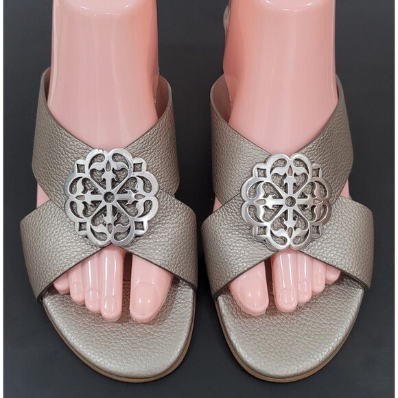 Brighton Ferrara Alison Heeled Leather Mule Cross Strap Sandals Sz.8.5 M - Picture 1 of 8